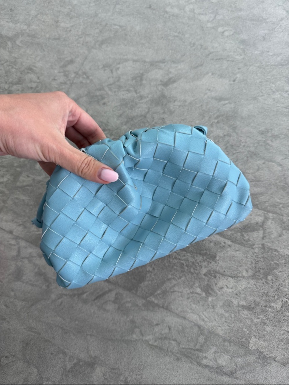 Woven Leather Clutch Bag in Light Blue
